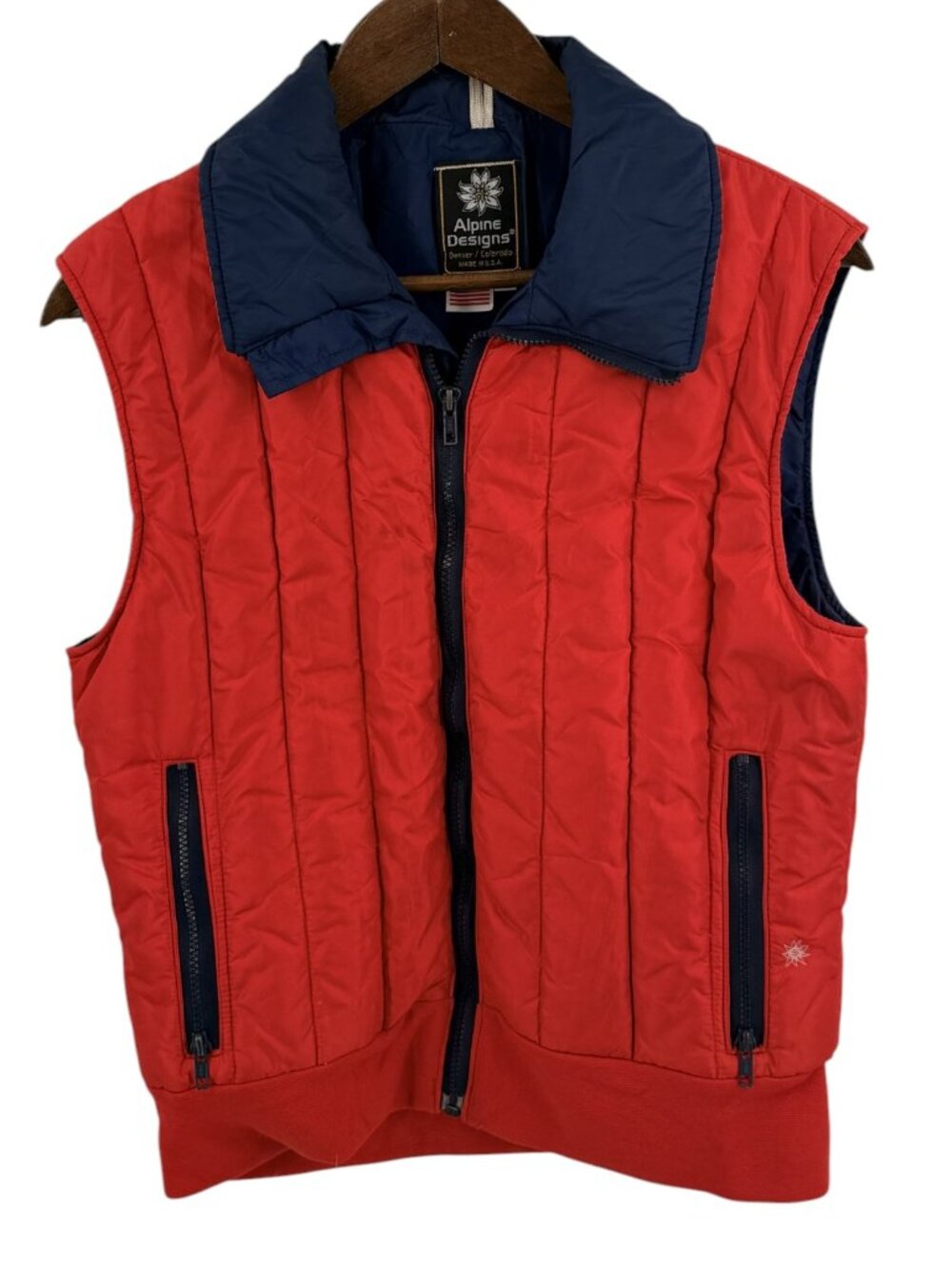 Vintage Alpine Designs Puffer Vest Mens Medium Red Quilted Puffer Goose Down Zip